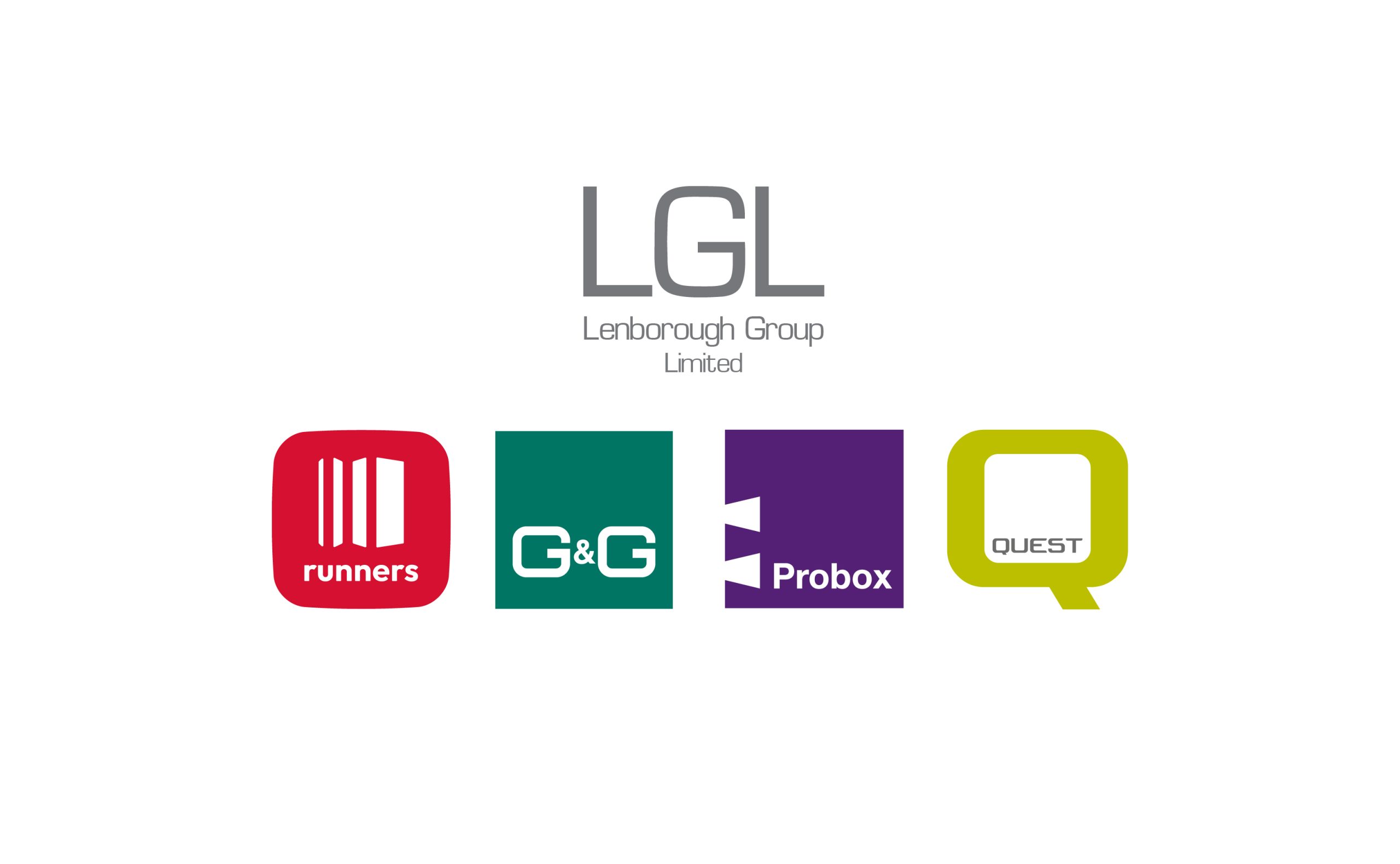 LGL Logo with all subsidary logos (Runners Sliding Systems, G&G, Probox Drawers & Quest Hardware)